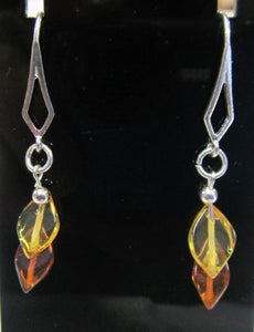 Handcrafted Amber leaf stone earrings on 925 sterling silver hooks