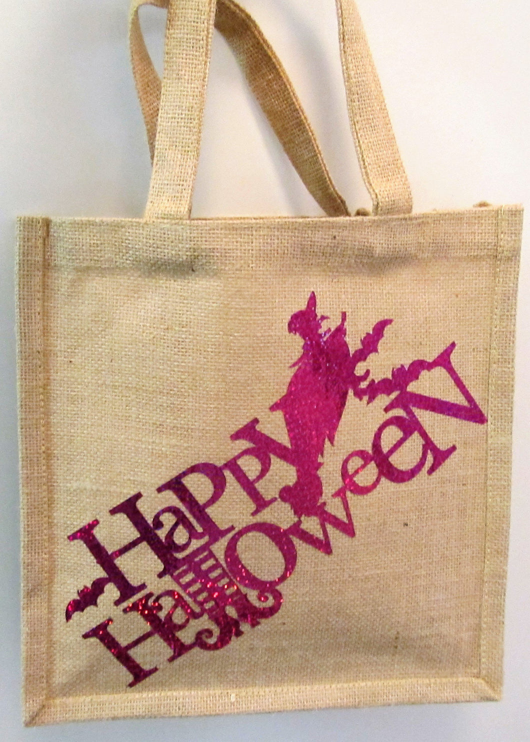 Handcrafted Halloween trick or treat bag in hessian material