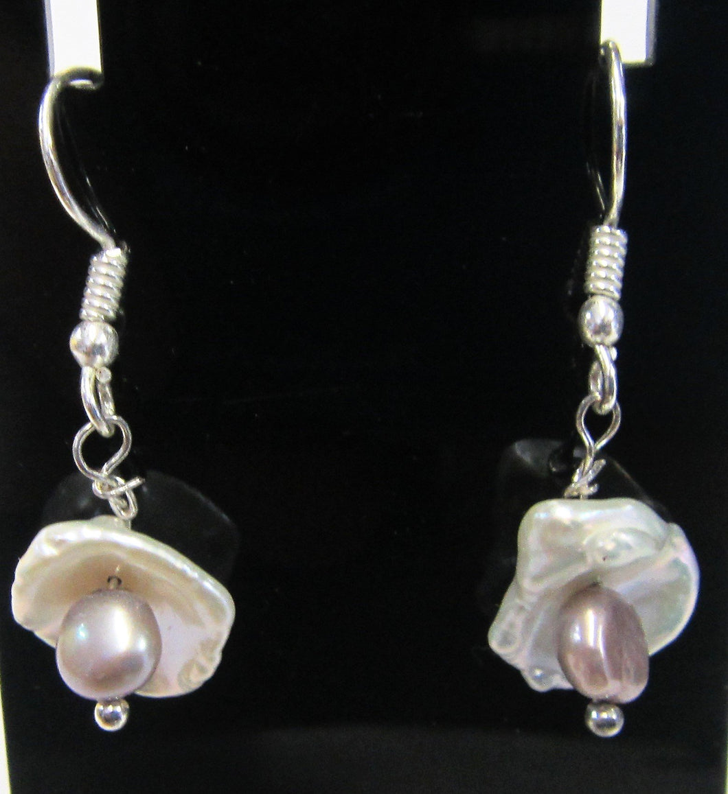 Handcrafted pearl dish earrings on 925 sterling silver hooks