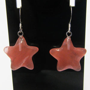Handcrafted pink stone stars earrings on 925 sterling silver hooks