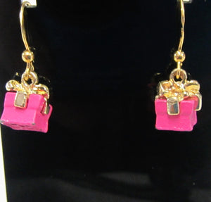 Handcrafted pink present earrings on 925 sterling silver gold plated hooks