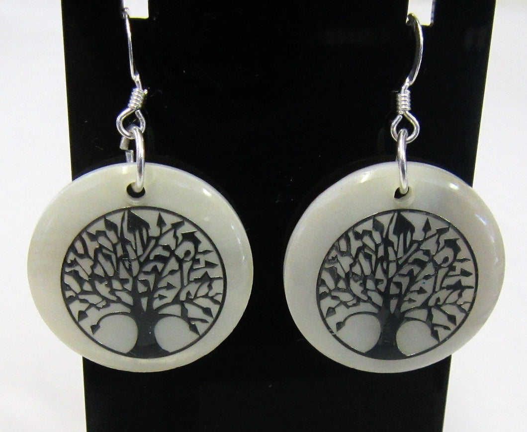Handcrafted shell tree of life earrings on 925 sterling silver hooks