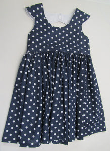 Hand crafted blue polka dot pattern dress 3-4 years