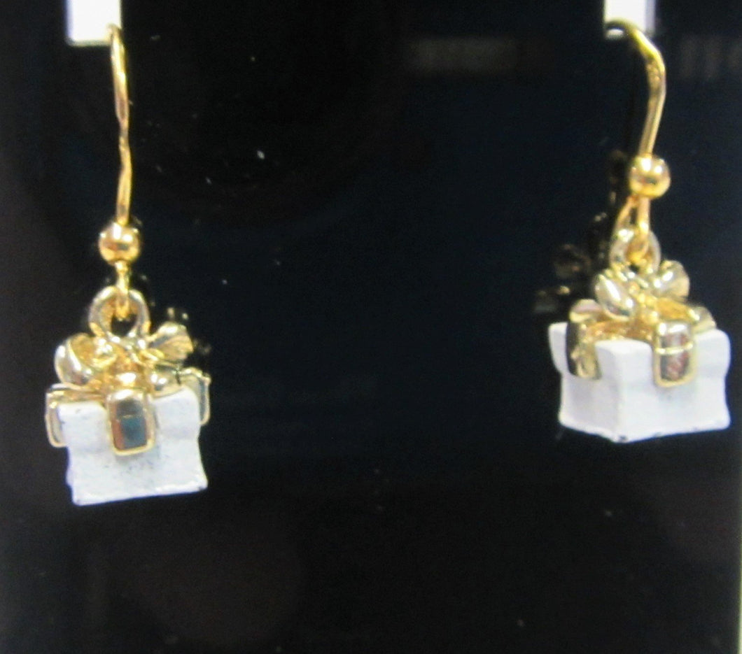 Handcrafted white present earrings on 925 sterling silver gold plated hooks