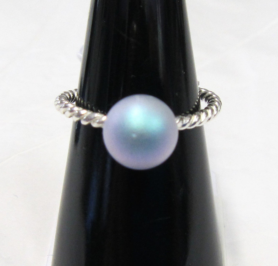 Handcrafted Sterling Silver ring with Swaroviski blue bead