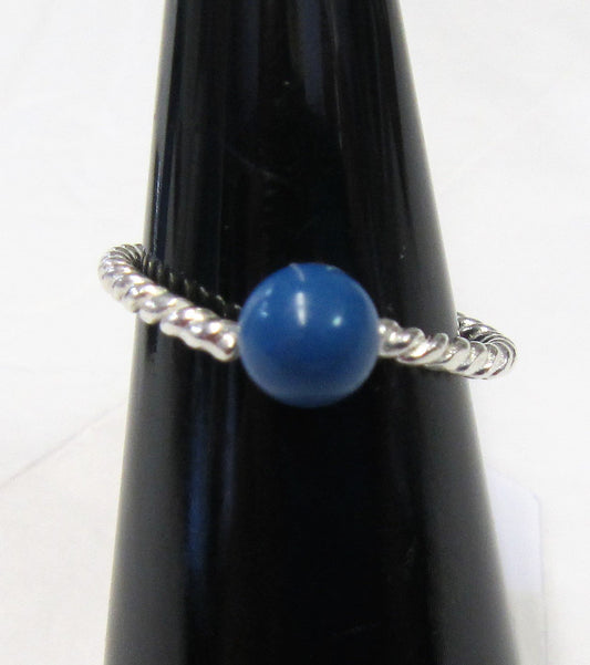 Handcrafted Sterling Silver ring with Swarovski blue bead