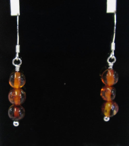 Handcrafted Sterling Silver amber earrings, approximately 3.5 cm in length