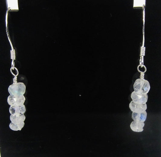 Handcrafted Sterling Silver moonstone earrings, approximately 3 cm in length