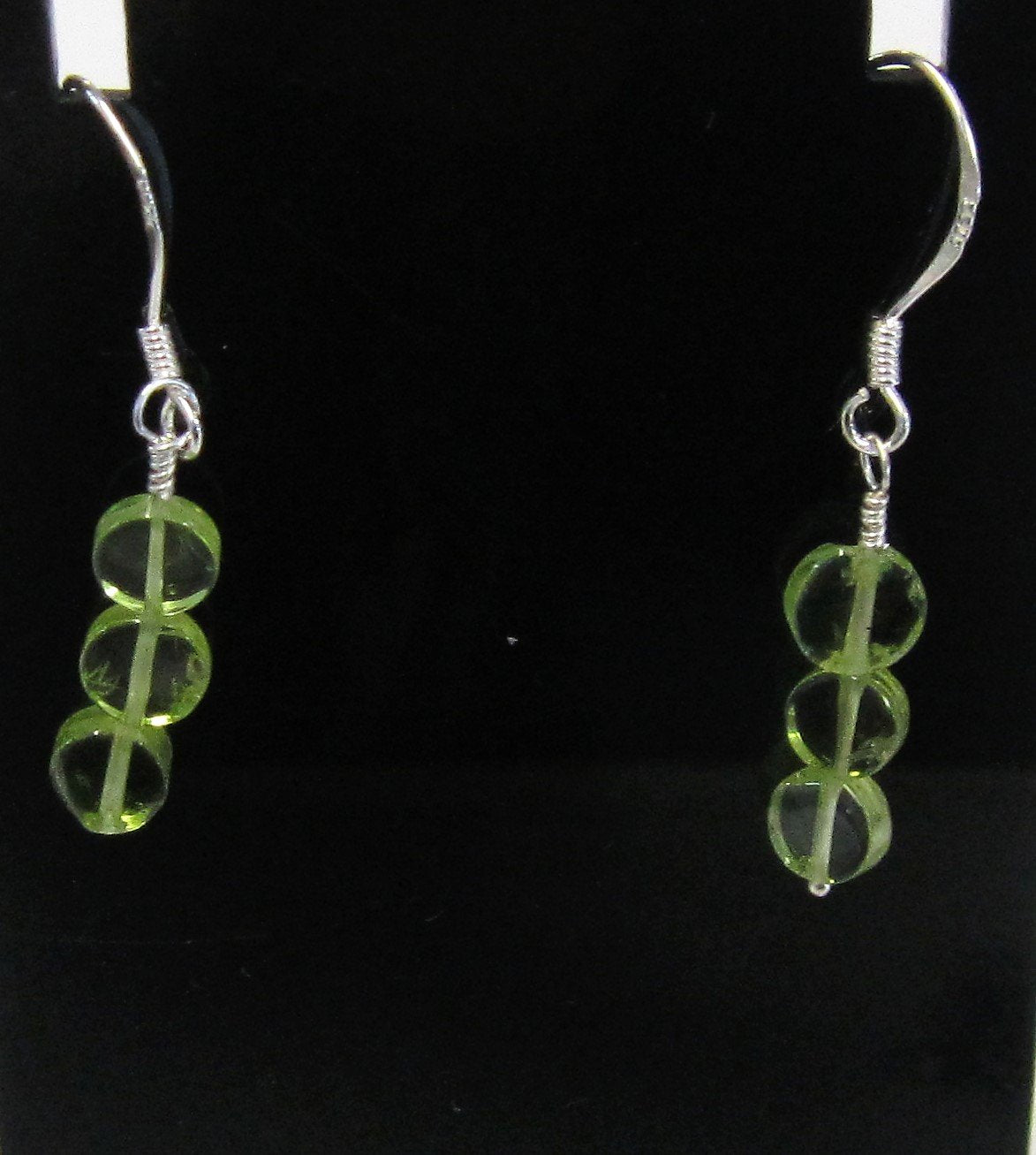 Handcrafted Sterling Silver peridot earrings, approximately 3 cm in length