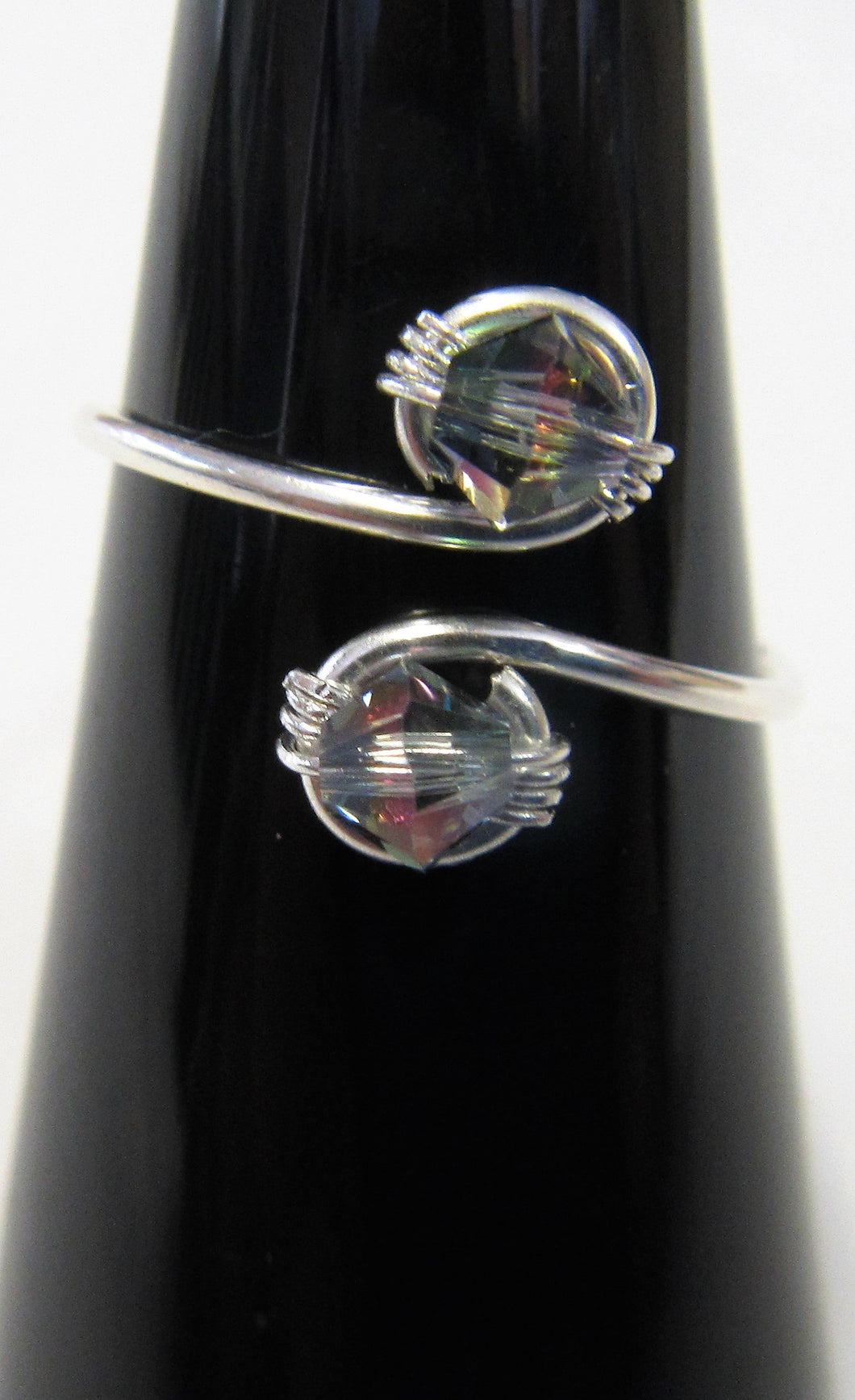 Handcrafted sterling silver wire ring with rainbow swarovski crystals Size N+