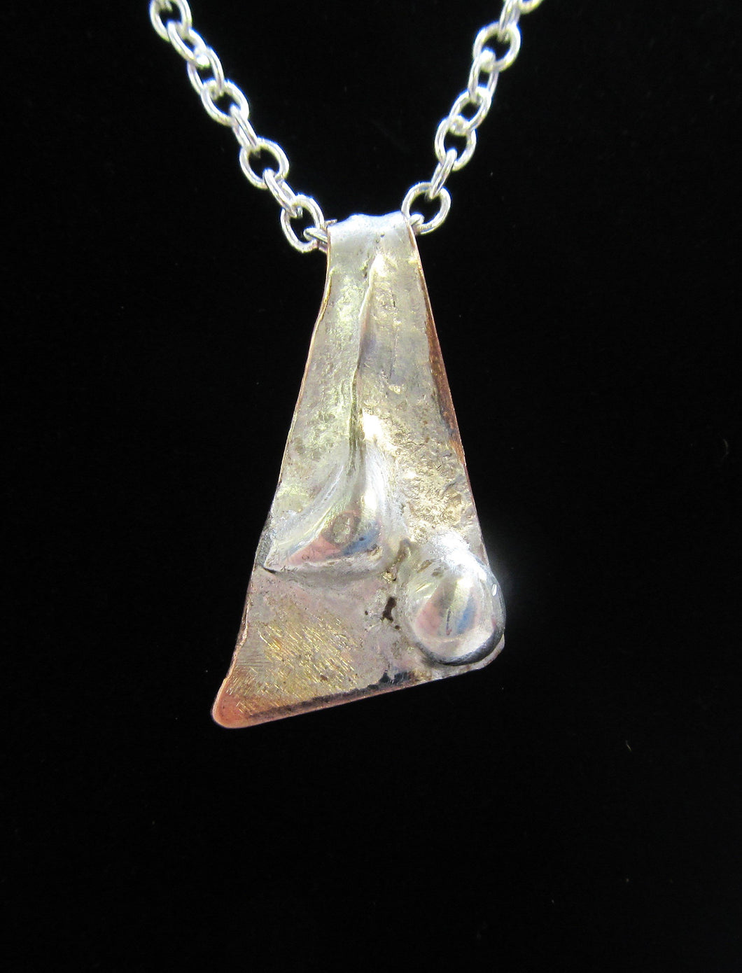Handcrafted reticulated copper and 925 silver pendant and chain