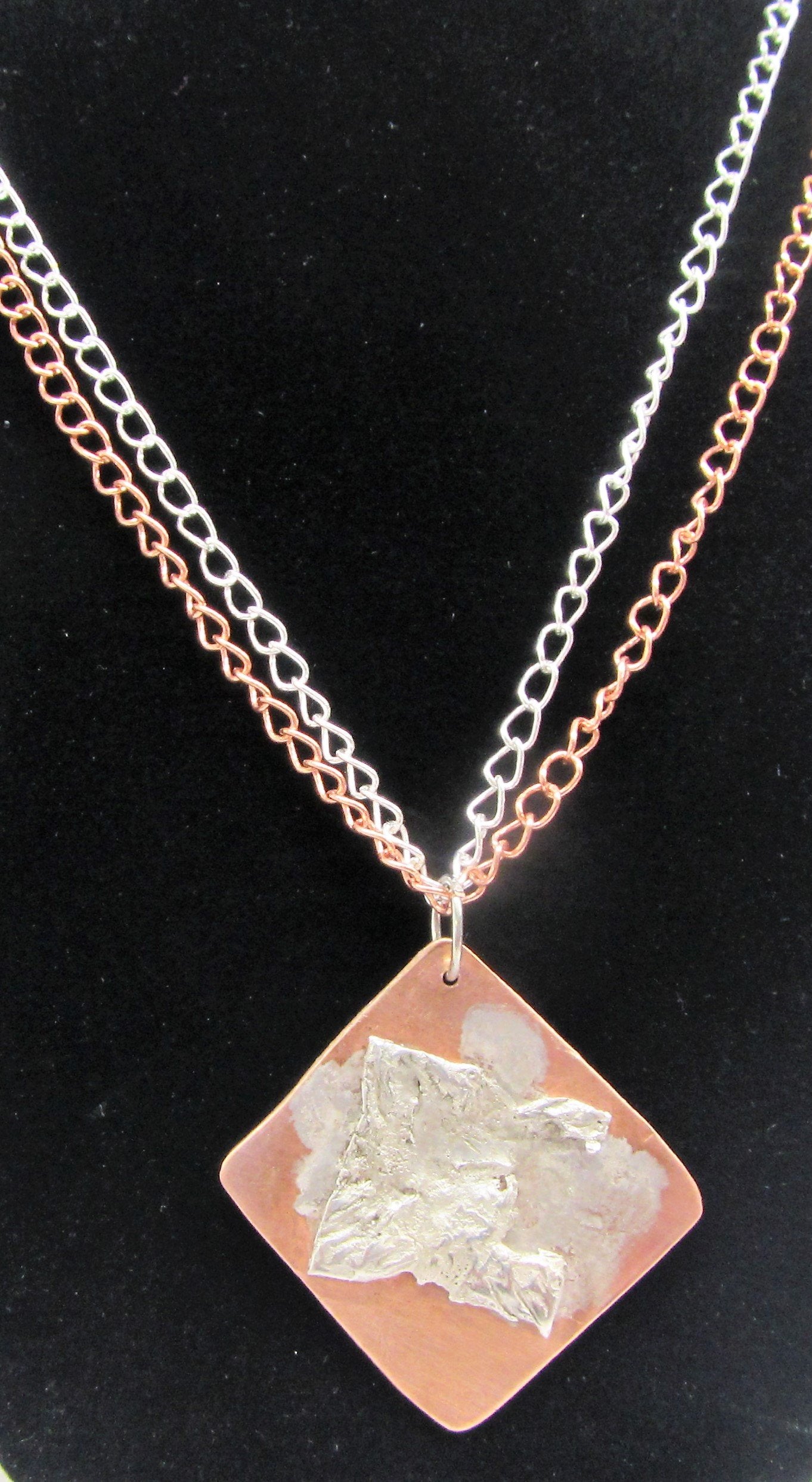 Handcrafted reticulated copper and 925 silver pendant and chain