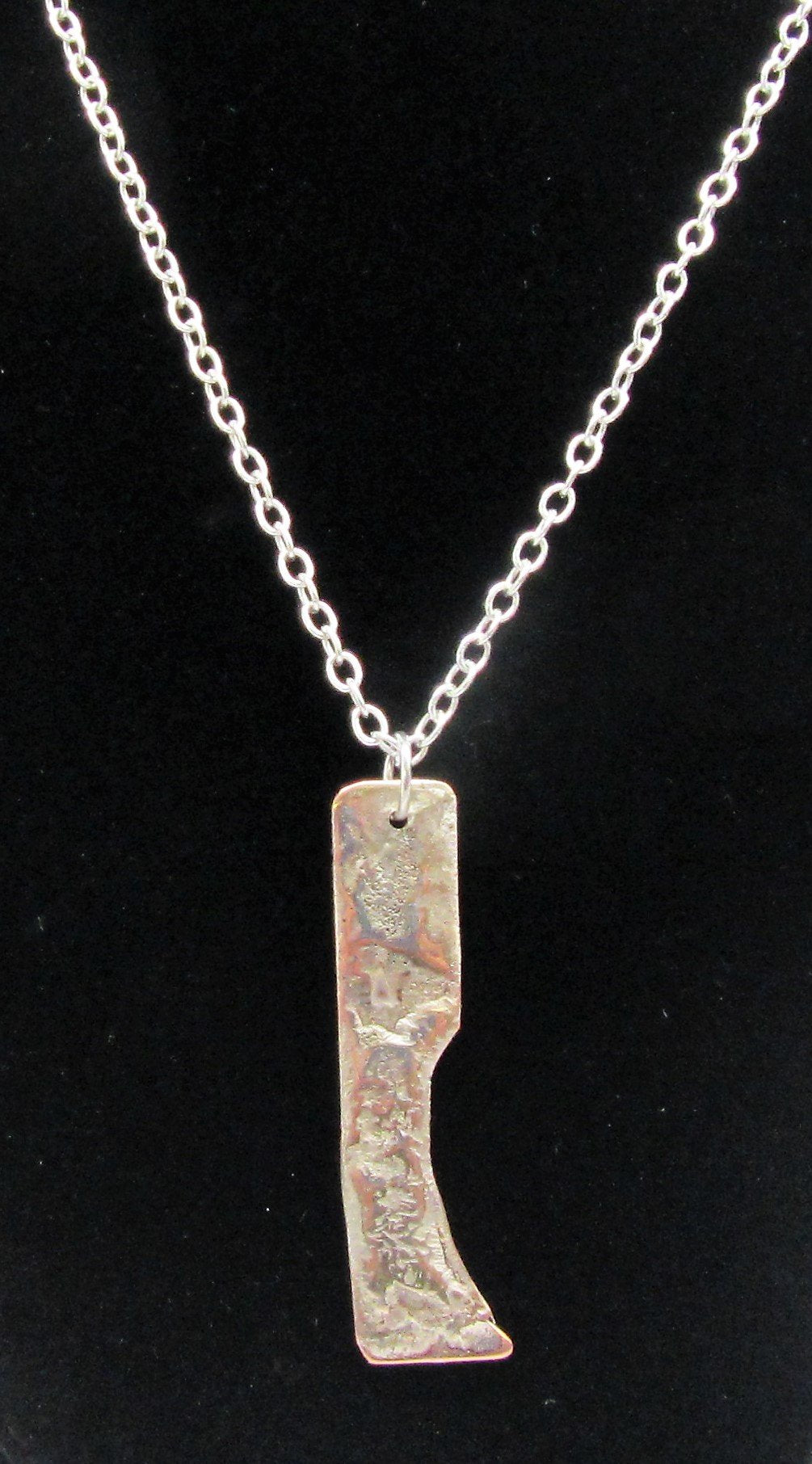 Handcrafted reticulated copper and 925 silver pendant and chain