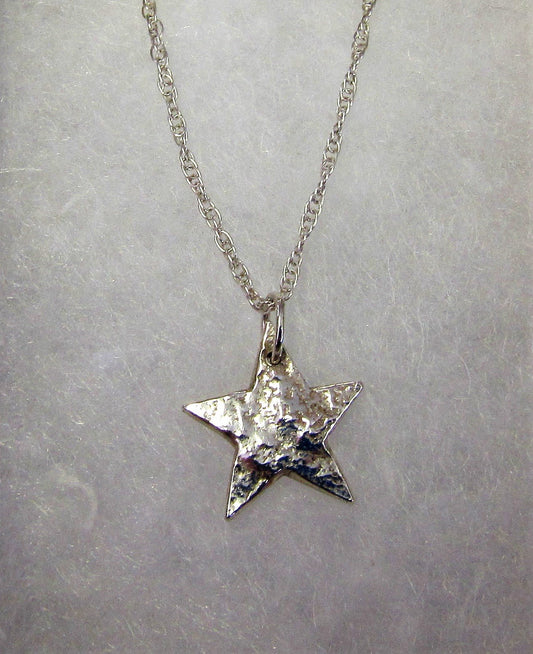 Handcrafted 925 sterling silver reticulated hand cut star necklace