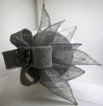 Load image into Gallery viewer, Handcrafted silver fascinator with bow and leaves on a hair band