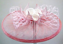 Load image into Gallery viewer, Handcrafted fascinator with white lilies and leaves on a clip or headband various colours