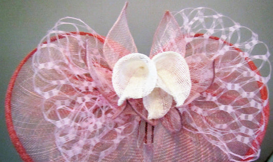 Handcrafted fascinator with white lilies and leaves on a clip or headband various colours
