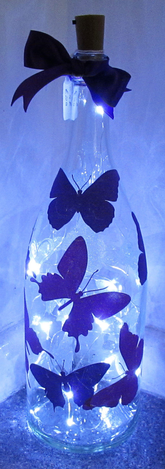 Unique handcrafted large pink and purple butterfly light up bottle