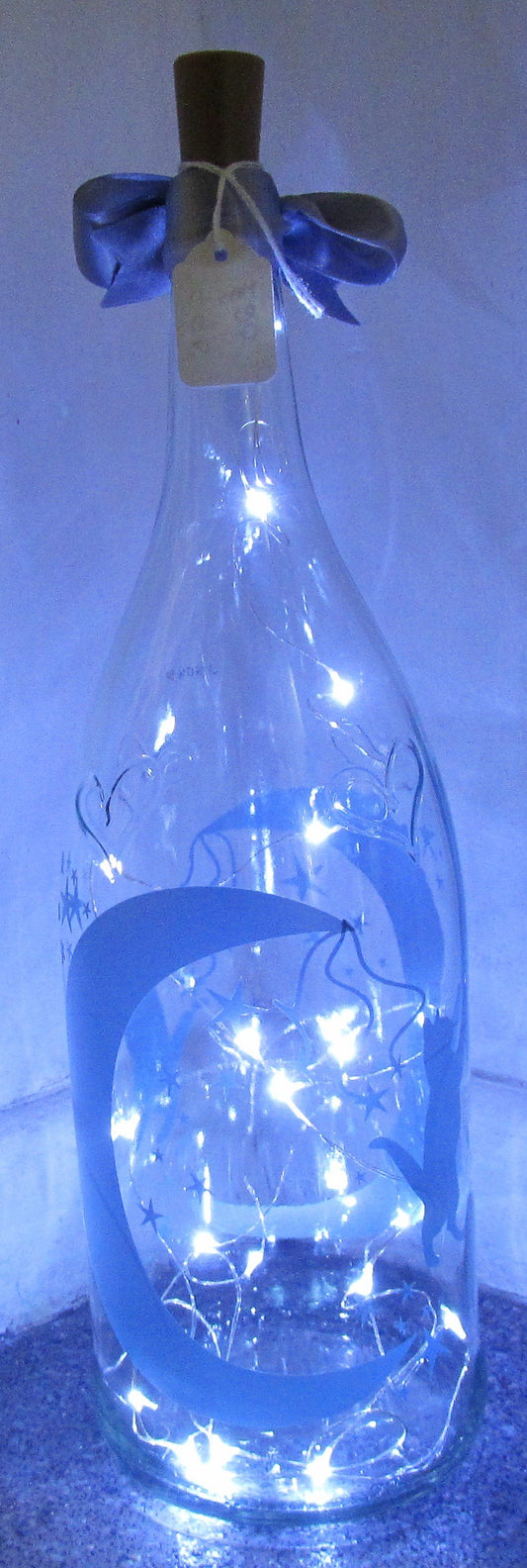 Unique handcrafted large Cat and moon light up bottle