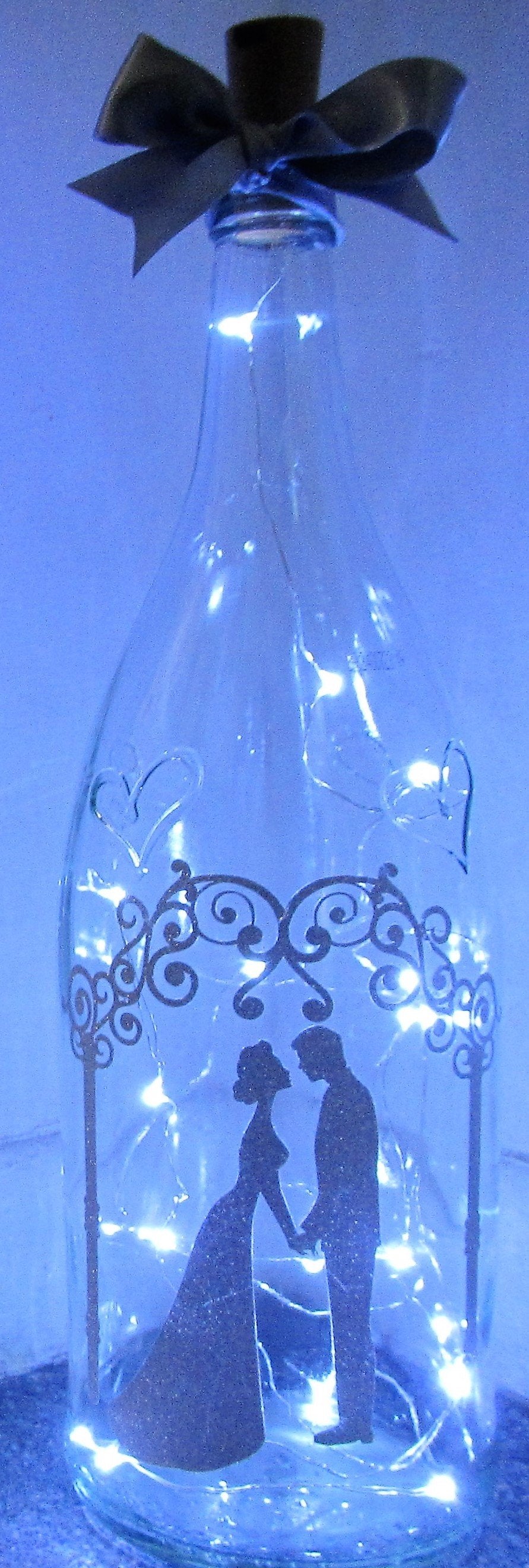 Unique handcrafted large wedding/engagement light up bottle