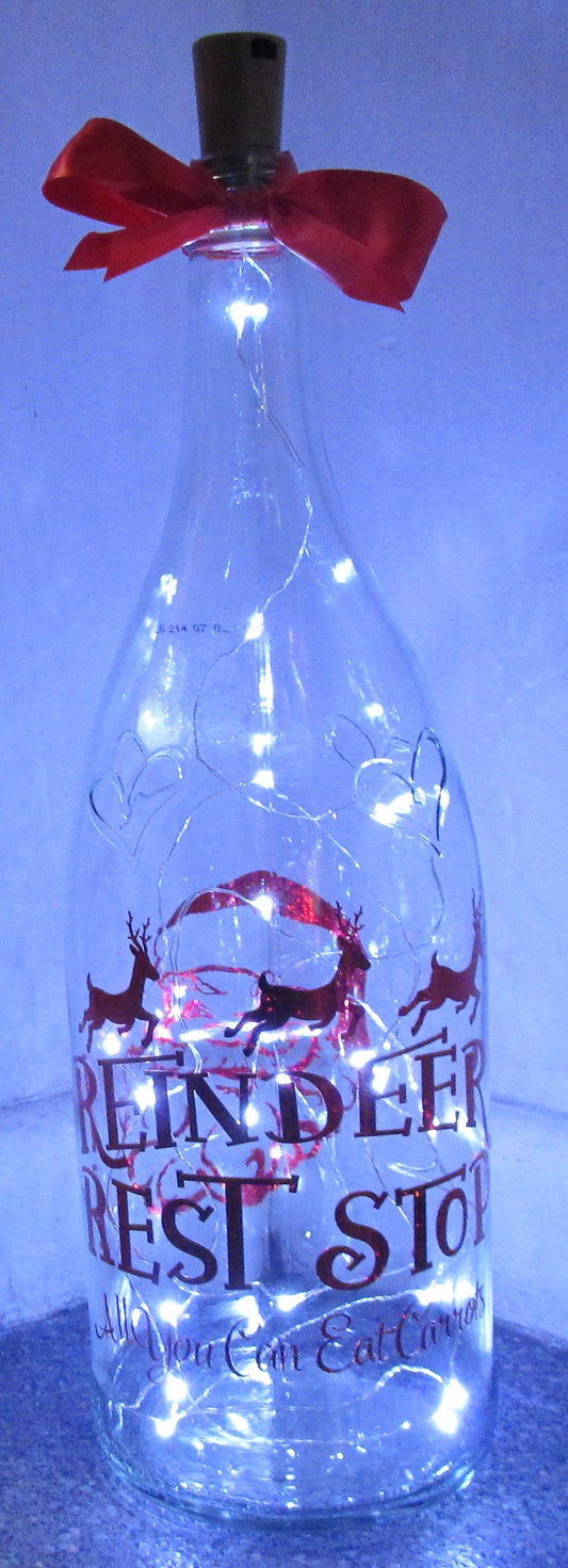 Unique Large handcrafted "Reindeer rest stop All the carrots you can eat" light up bottle