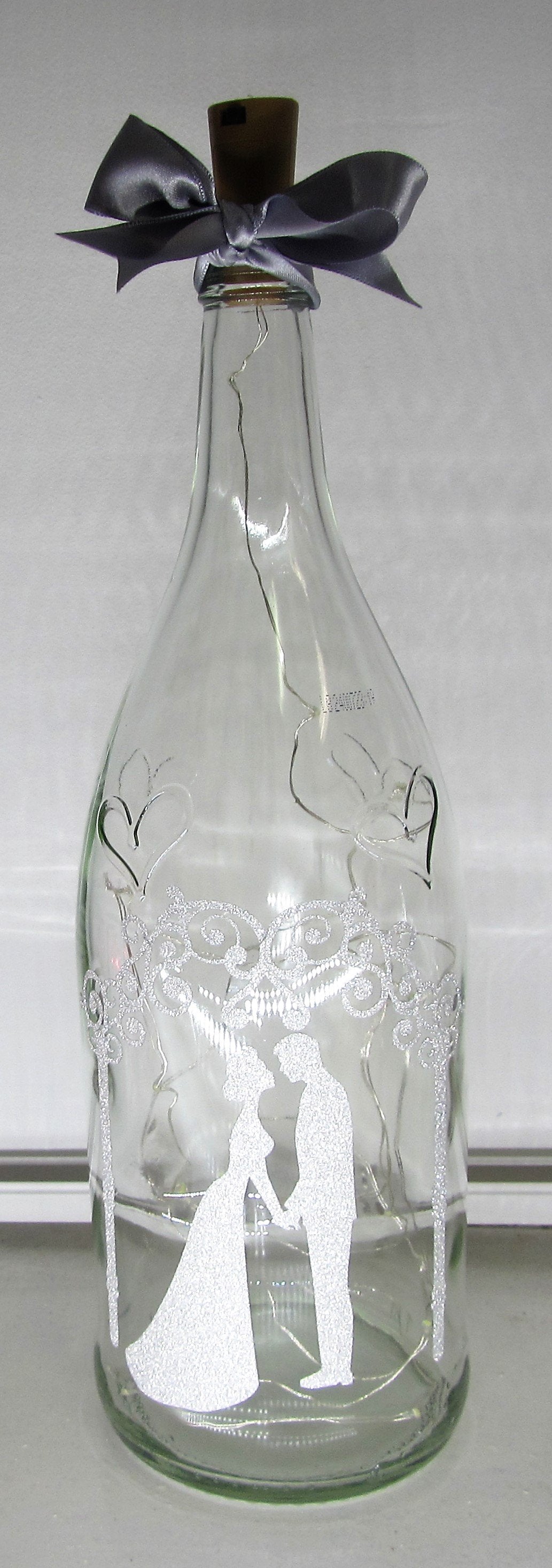 Unique handcrafted large wedding/engagement light up bottle