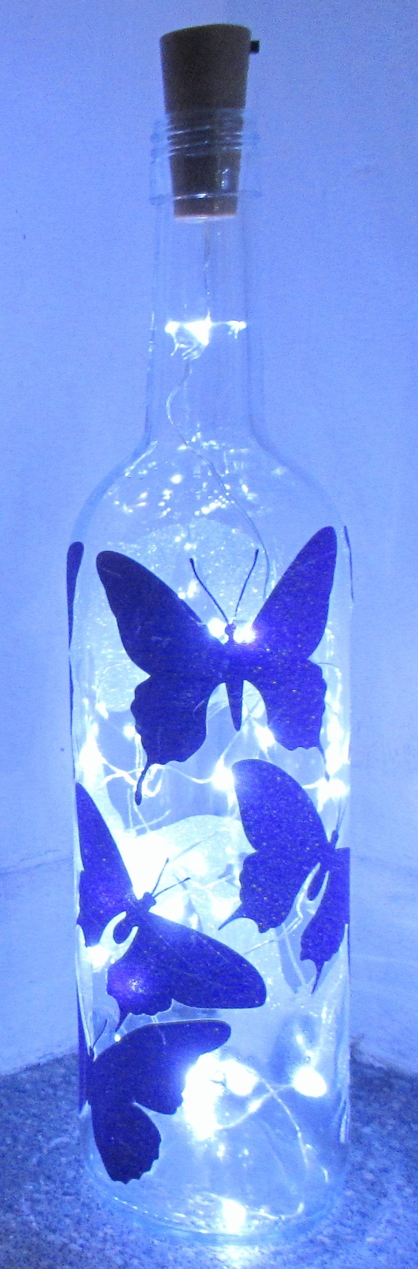 Unique handcrafted purple butterfly light up bottle