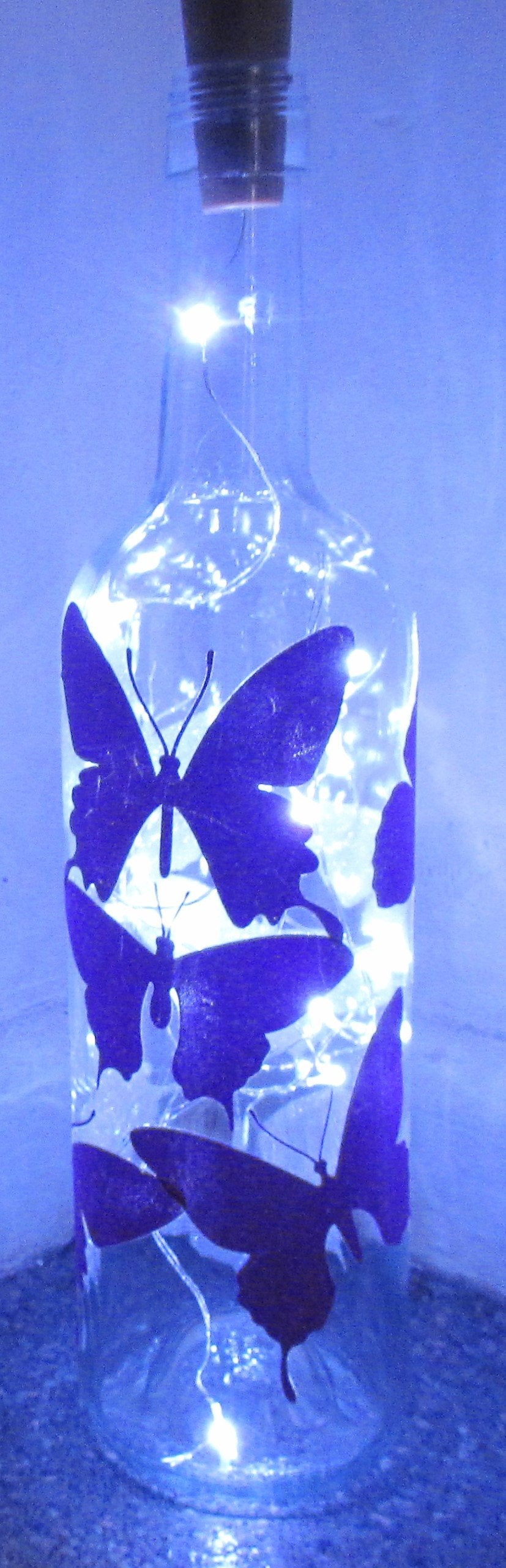 Unique handcrafted pink butterfly light up bottle