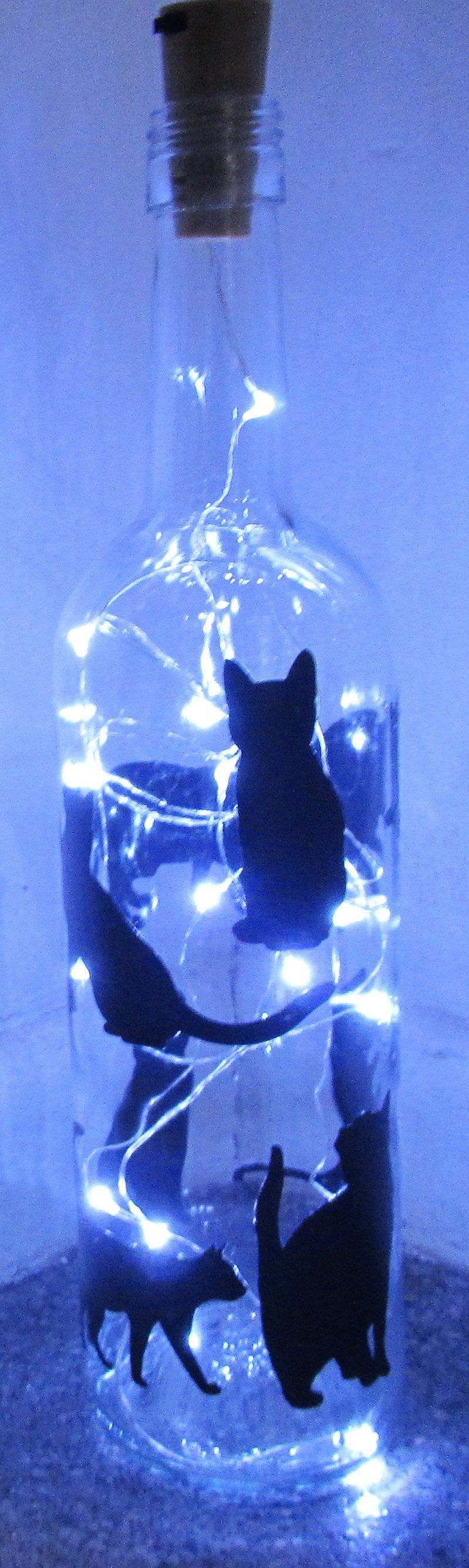 Unique handcrafted black cat light up bottle