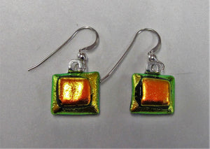 Handcrafted dichroic glass earrings on a sterling silver hooks