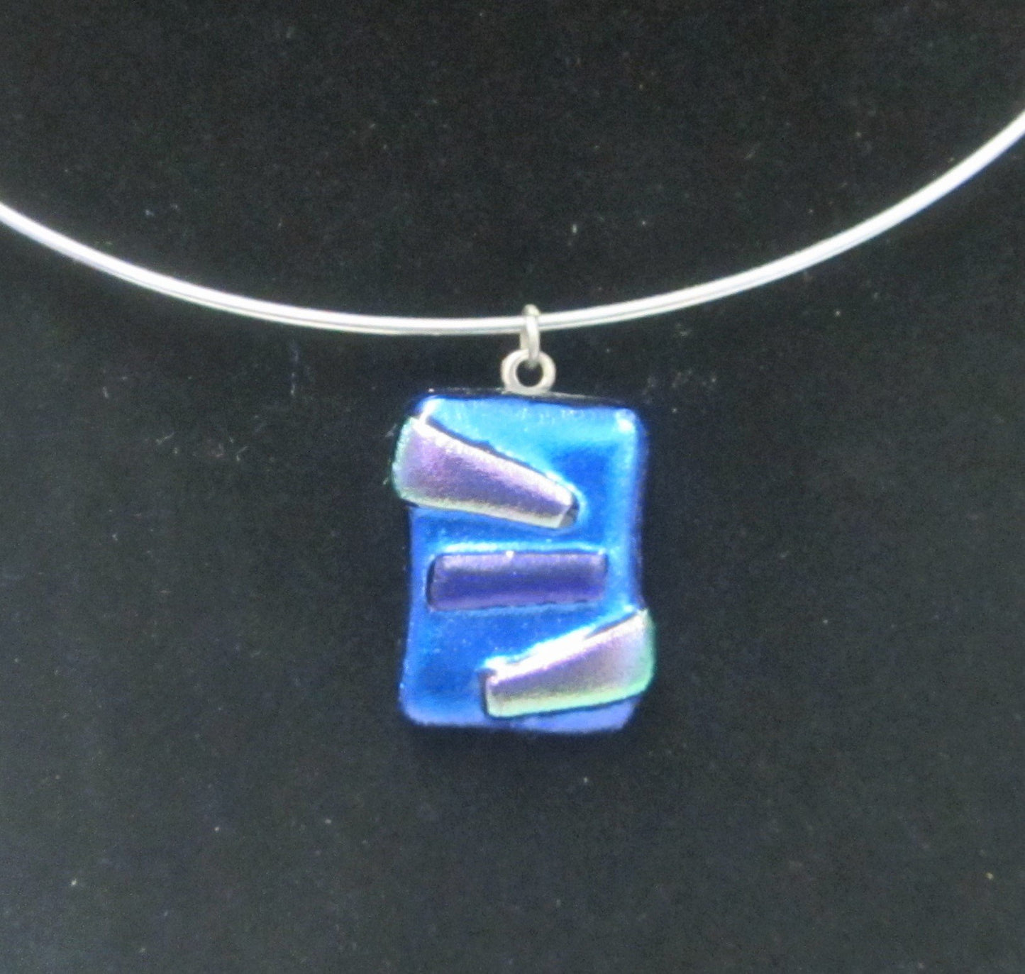 Handcrafted dichroic glass pendant on a wire choker necklace