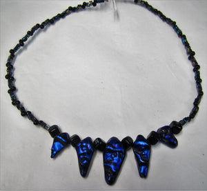 Handcrafted dichroic blue glass beaded necklace