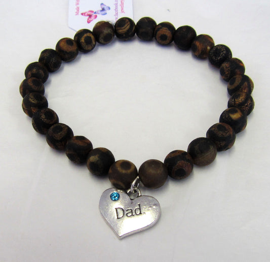 Handcrafted men's Frosted Agate elasticated bracelet with Dad charm