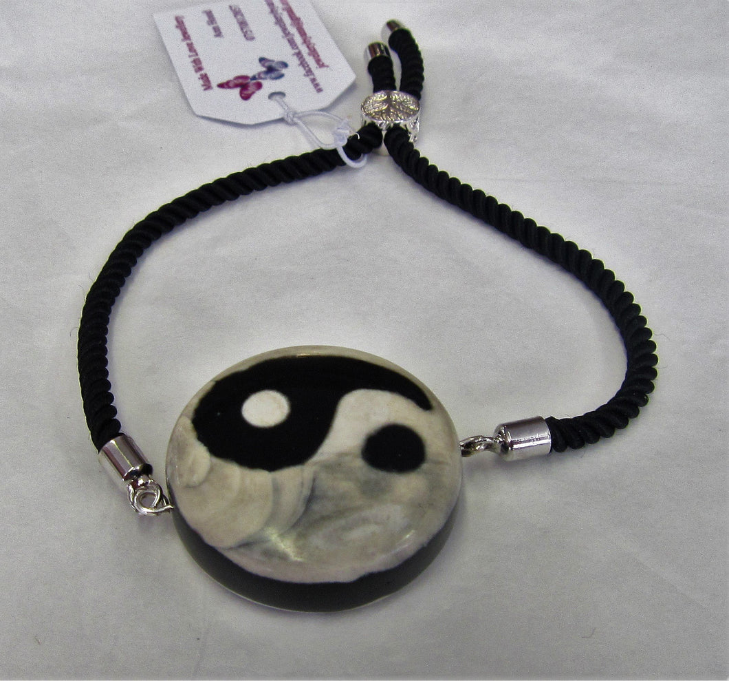 Handcrafted men's Yin and Yang cord bracelet