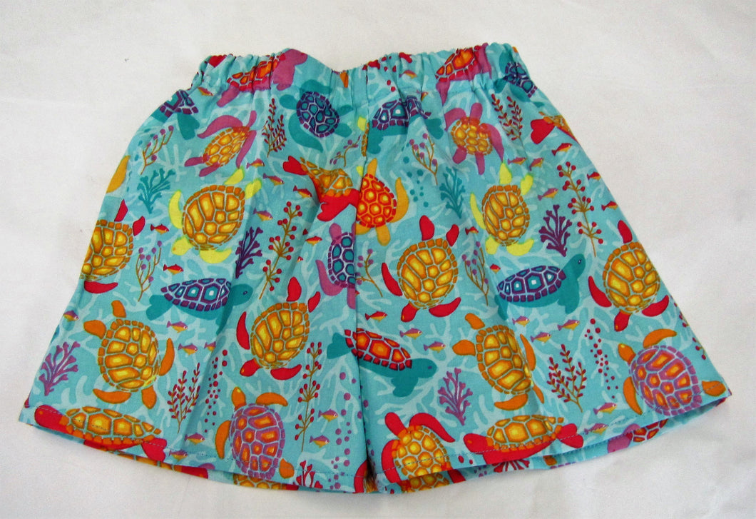 Handcrafted blue turtle shorts 12-18  months