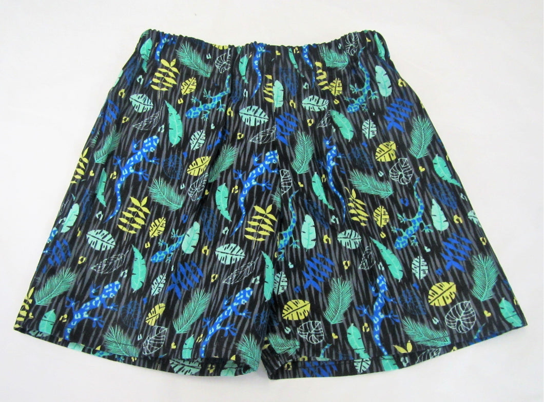 Handcrafted blue and green gecko shorts 3-4 years