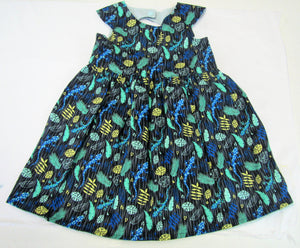 Handcrafted Blue and green Lizard and Gecko dress and fully lined 12-18 months