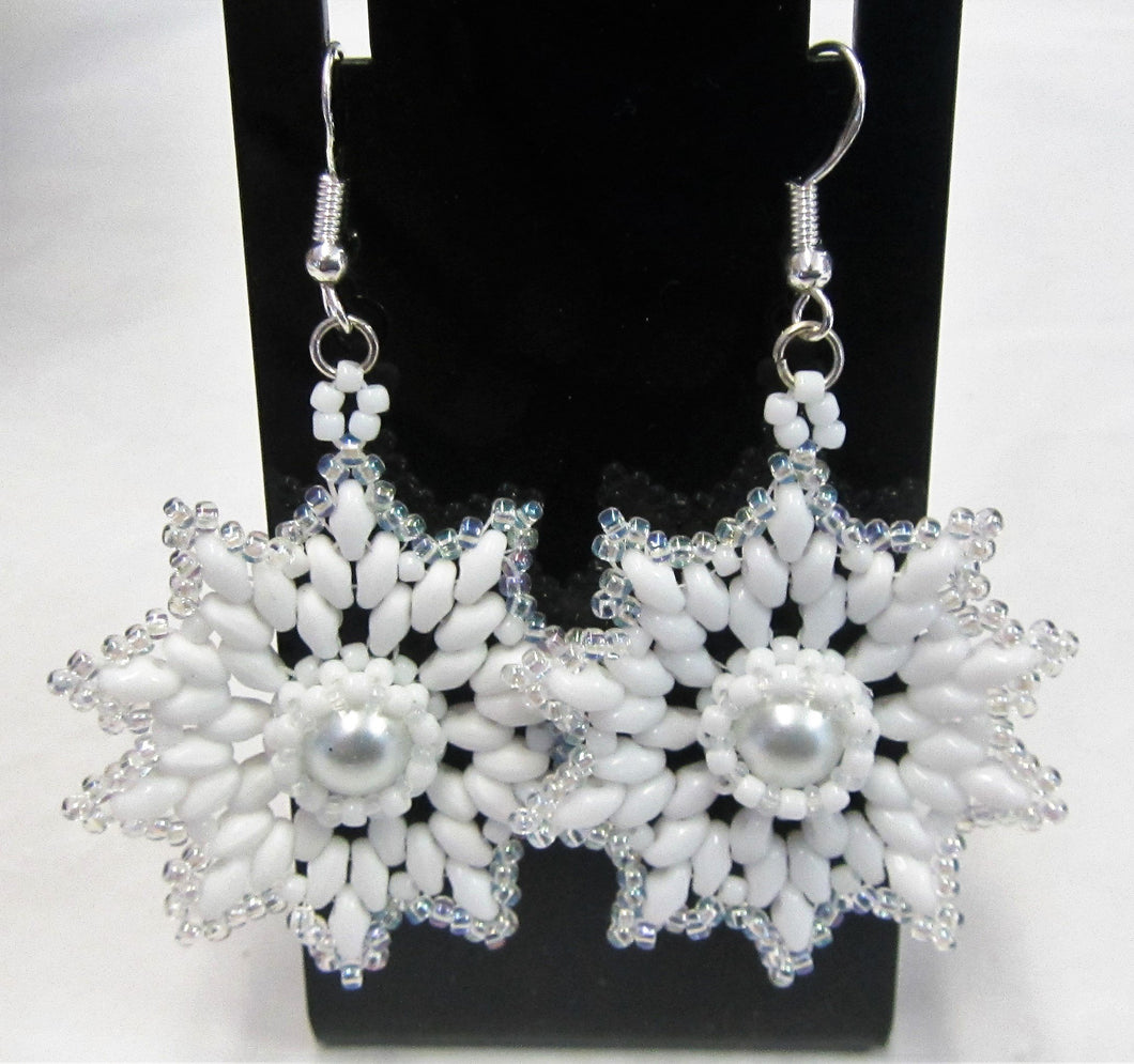 Handcrafted super-duo beaded snowflake earrings earrings on 925 sterling silver hooks