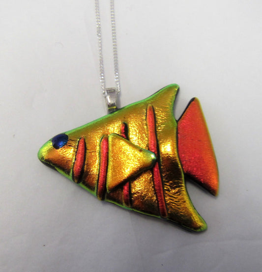 Handcrafted dichroic glass fish on a sterling silver necklace