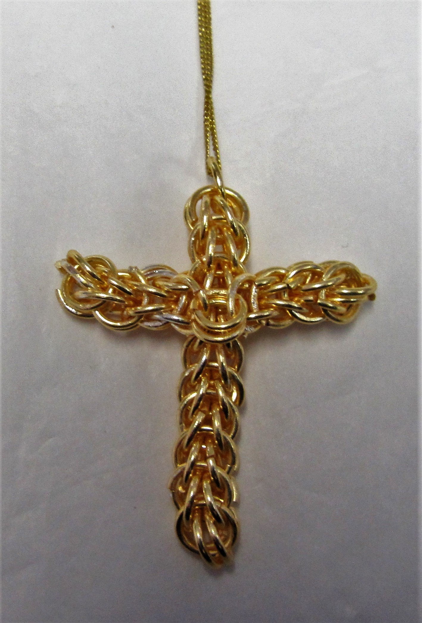 Handcrafted Gold plated rope cross on sterling silver necklace