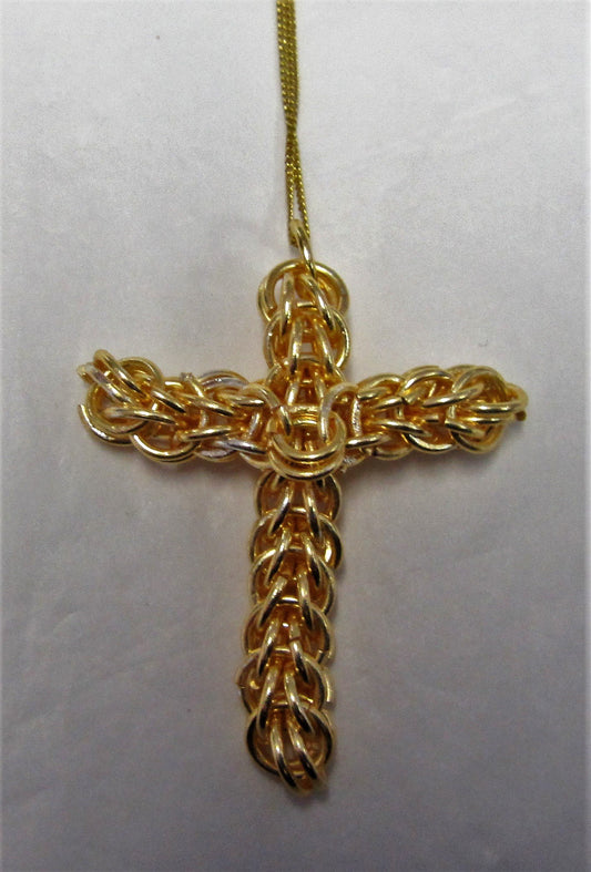Handcrafted Gold plated rope cross on sterling silver necklace