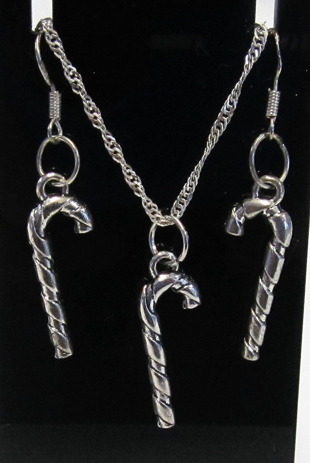 Handcrafted Candy cane earring and necklace set on 925 sterling silver hooks and chain
