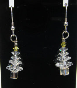 Handcrafted swarovski crystal Christmas tree  earrings earrings on 925 sterling silver hooks