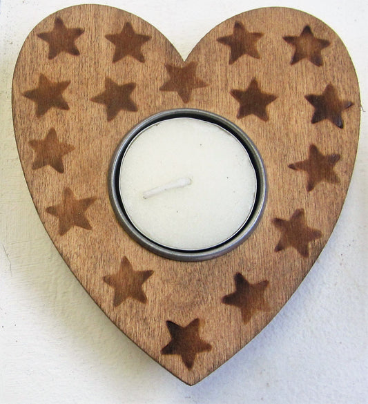 Handcrafted wooden heart shaped t-light holder