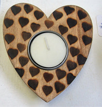 Load image into Gallery viewer, Handcrafted wooden heart shaped t-light holder