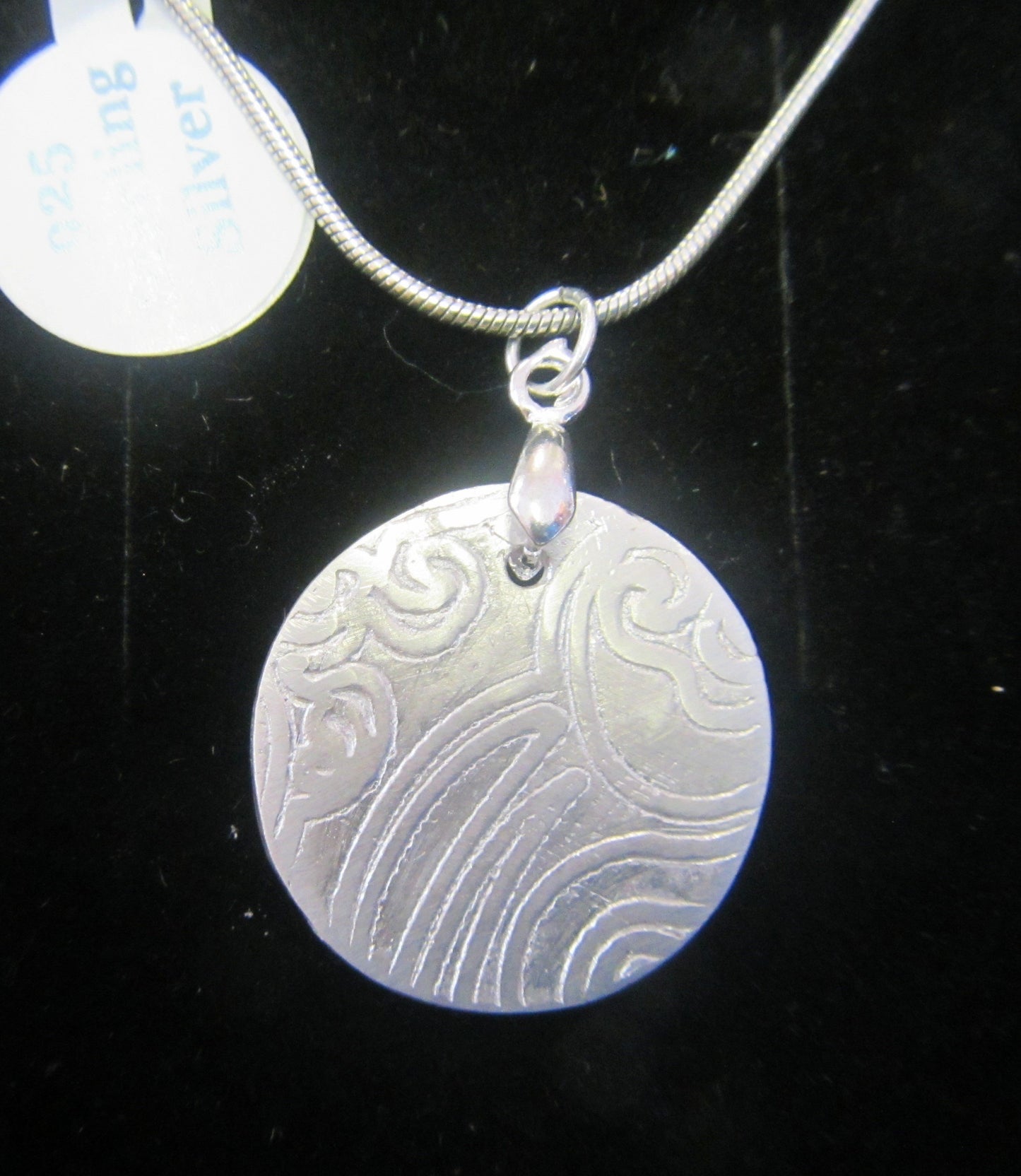 Handcrafted silver patterned disk pendant with 925 Silver necklace