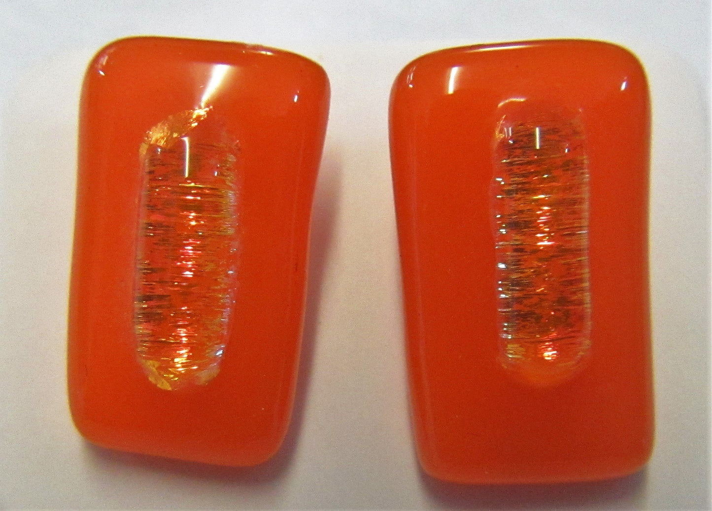 Handcrafted orange fused glass stud earrings on 925 posts and butterflies