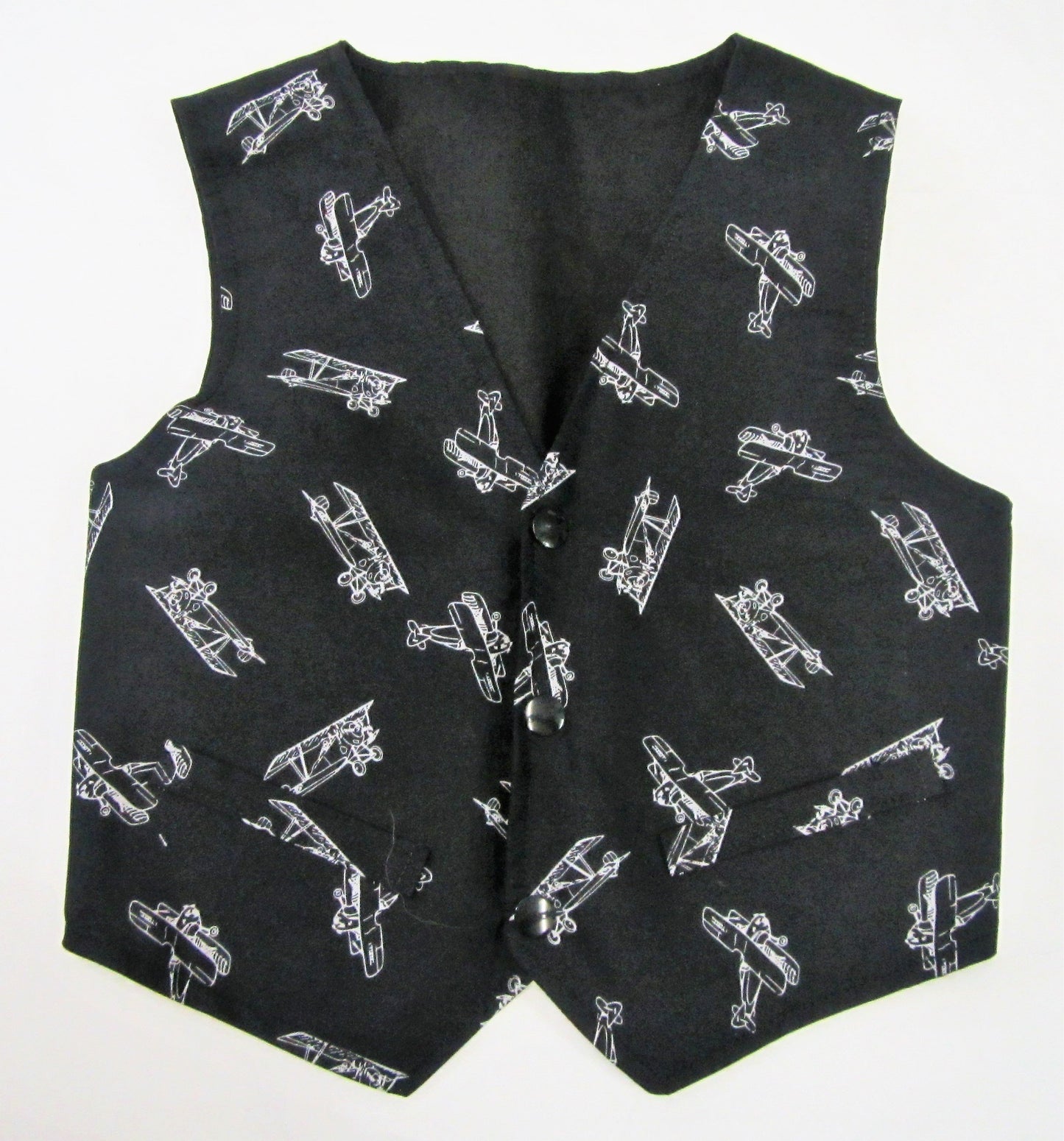 Handcrafted black and white aeroplane waistcoat 2-3 years