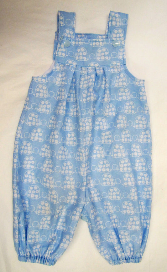 Handcrafted blue and white turtle romper  0-3 months