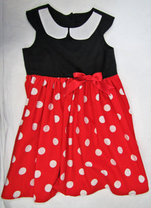 Handcrafted black and red spotted dress 2-3 years